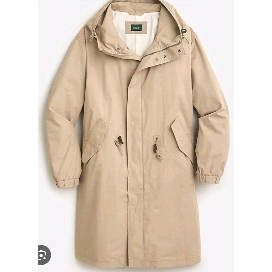New J.Crew Mens $398 Large Heritage Hooded Parka Coat Tan Cotton Oversized Bn468